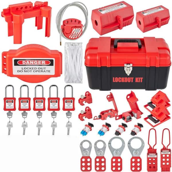 43-Pack Lockout Tagout Kits for Electrical Risk Removal, Includes Padlocks, Kinds of Lockouts, Hasps, Tags and Ties, Box