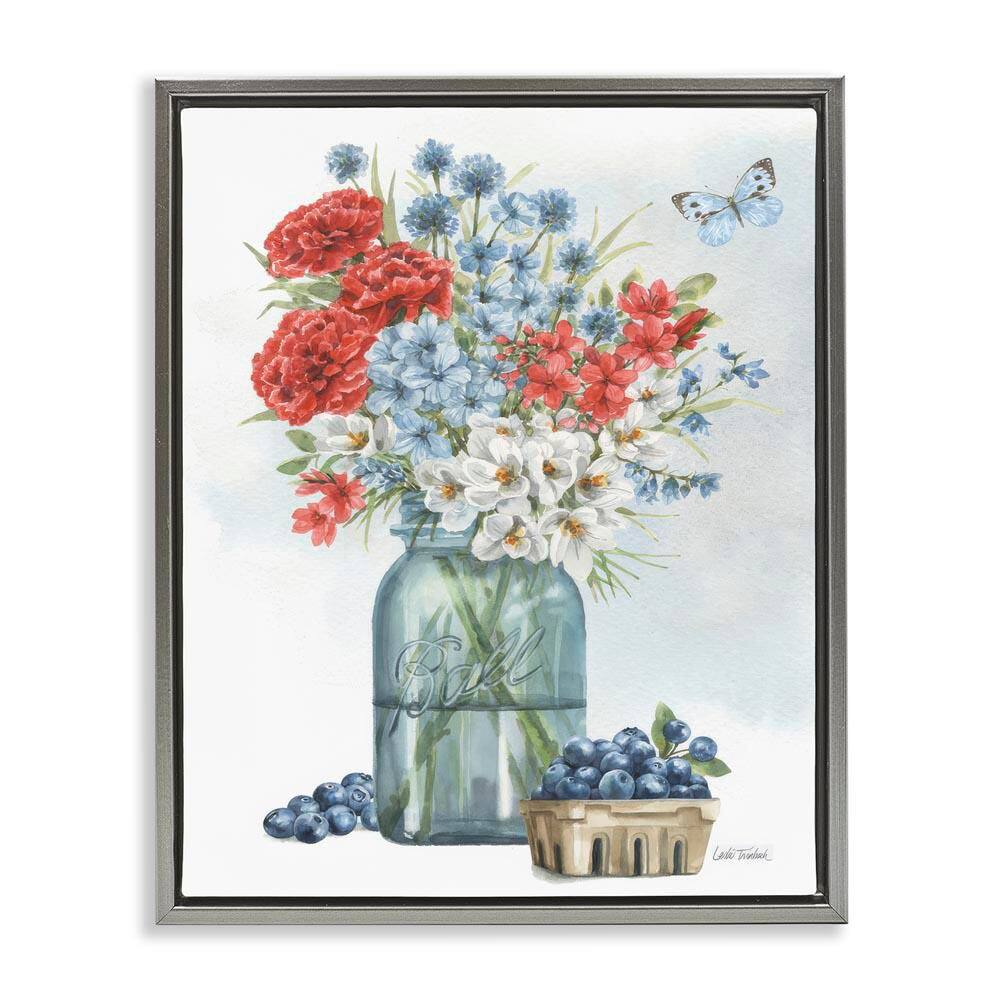 Country Blossoms & Blueberries by Leslie Trimbach Gray Floater Frame Nature Graphic Art Print 31 in. x 25 in. price history on PriceWatchPro
