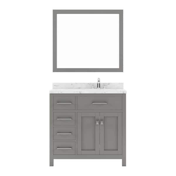 Virtu USA Caroline Parkway 36 in. W x 22 in. D x 35 in. H Single Sink Bath Vanity in Cashmere Gray with Quartz Top and Mirror