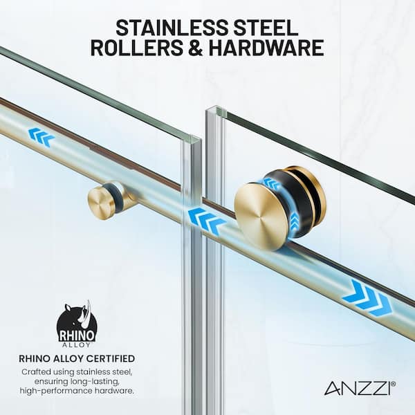 ANZZI Mountain 48 in. Reversible Frameless Sliding Glass Shower