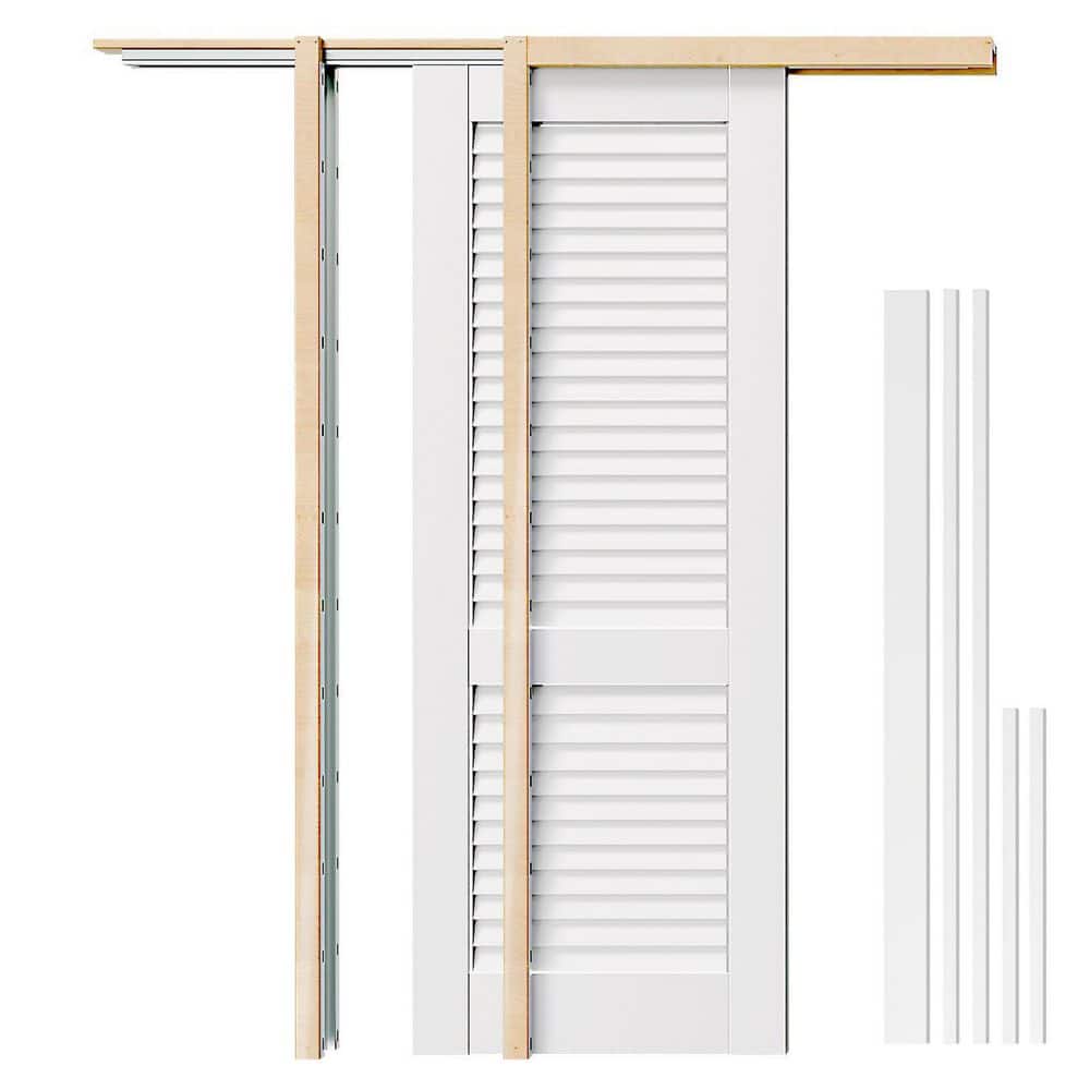 TENONER 24 in. x 80 in. Louvered Wood Panel Interior Door Slab with ...
