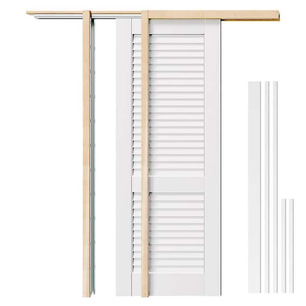 TENONER 24 in. x 80 in. Louvered Wood Panel Interior Door Slab with ...