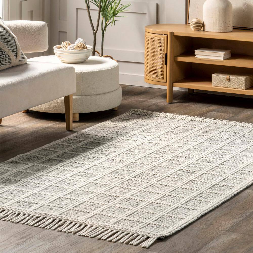 Ivory and Gray Striped Wool Blend 4' x 6' Area Rug