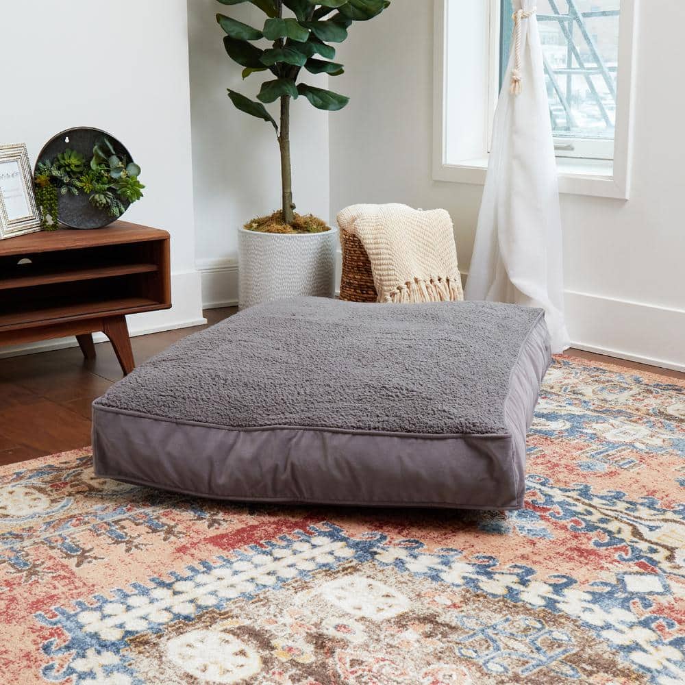 Large Gray Sherpa Rectangle Pillow Dog Bed