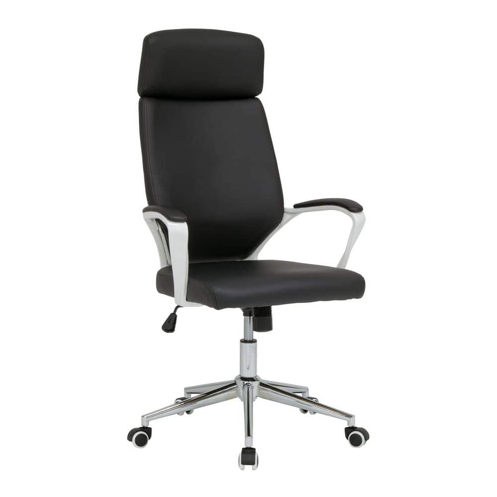 Studio Designs High Back, Polyurethane Height and Tilt Adjustable, Modern Executive Swivel Chair with Padded Arms in White/Black