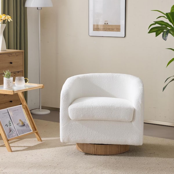 White Barrel Chair with Swivel Base