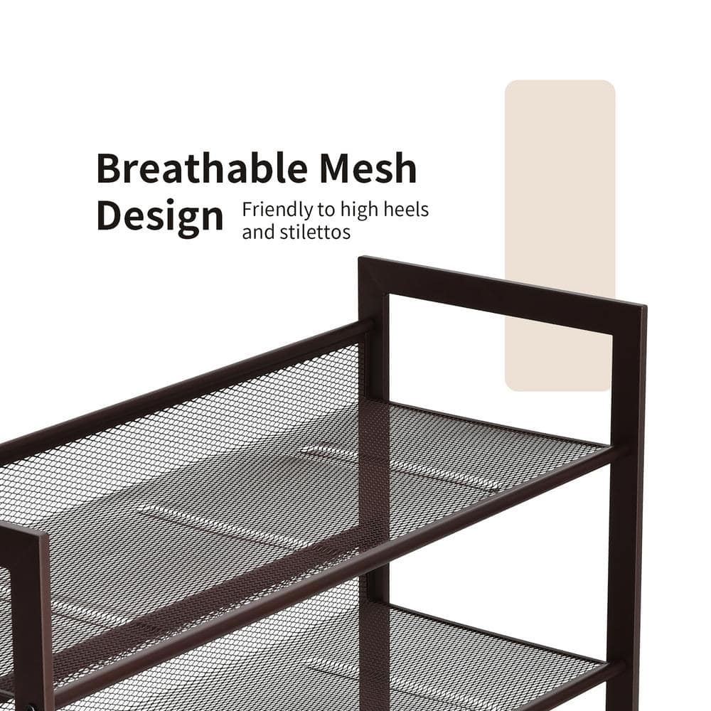 Brown 4-Tier Adjustable Metal Shoe Rack Organizer