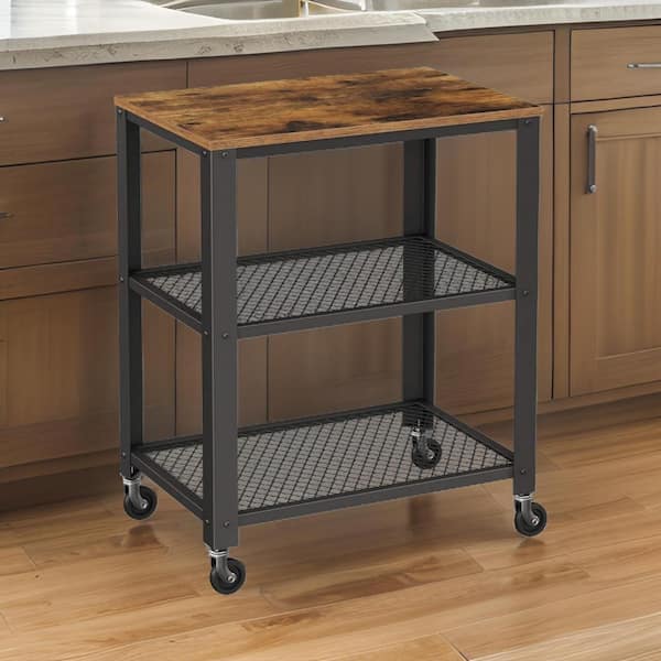 Benjara Black and Brown Wood Kitchen Cart with 3 Tiers