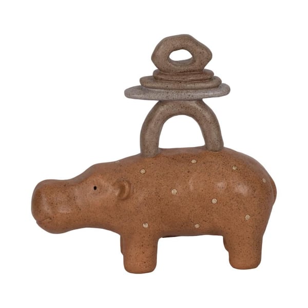 Liv & Skye Beige 8 in. x 8 in. Resin Hippo With Stacked Stones Figurine