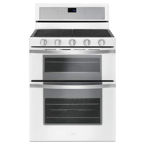 Whirlpool 6.0 cu. ft. Double Oven Gas Range with Center Oval Burner in White Ice