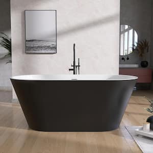 67 in. x 29.5 in. Free Standing Soaking Tub Flatbottom Freestanding Bathtub with Anti-Clogging Drain in Matte Black