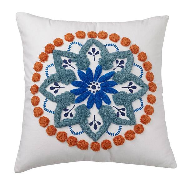 Cstudio Home by The Company Store Carolotta Blue Suzani Embroidered 26 in. x 26 in. Euro Throw Pillow Cover