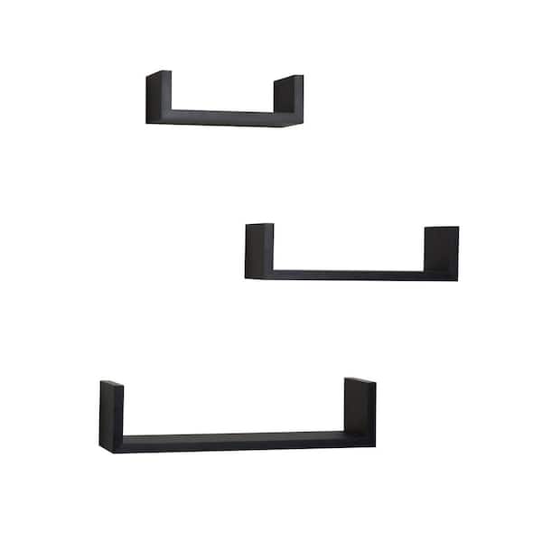 17 in. x 4 in. Black Floating 'U' Laminated Shelves (Set of 3)