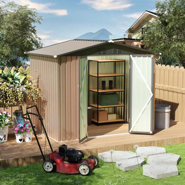7 ft. W x 5 ft. D Brown Apex Roof Galvanized Steel Metal Garden