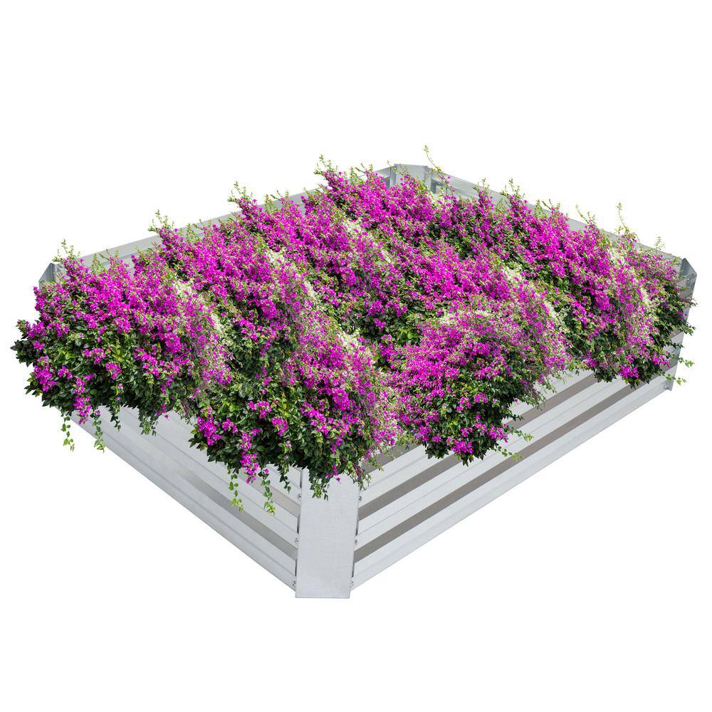 Silver Galvanized Steel Rectangle Raised Garden Bed for Outdoor Patio