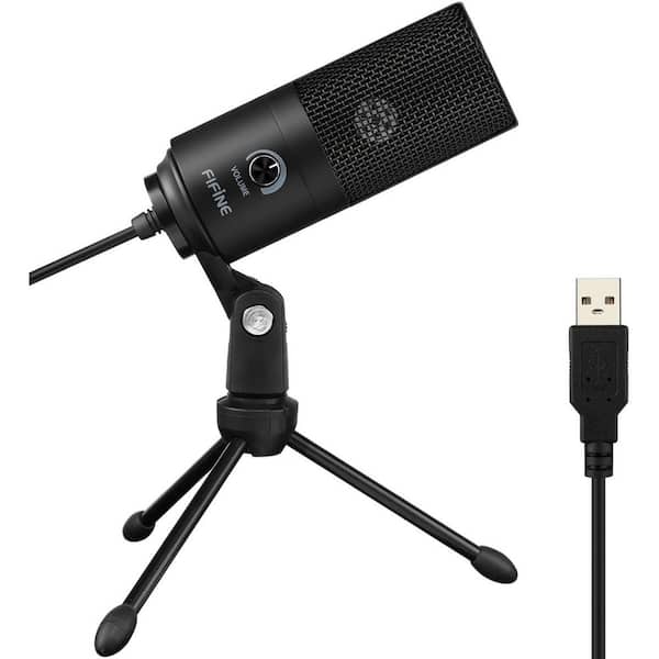 Lukyamzn Black Microphone Metal Condenser Recording USB Type-A with Tripod Stand