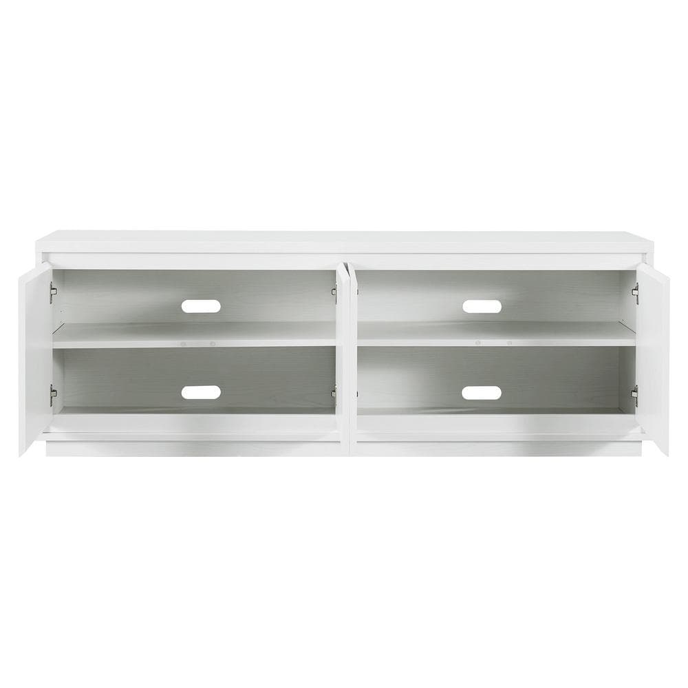 White Rectangular TV Stand with Cabinets for 75" TVs