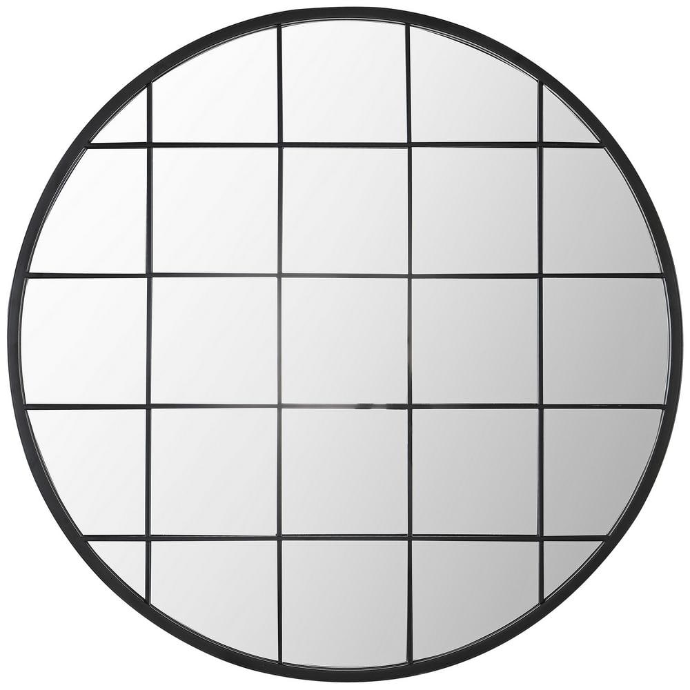 Simmie 36" Round Black Grid Overlay Decorative Mirror