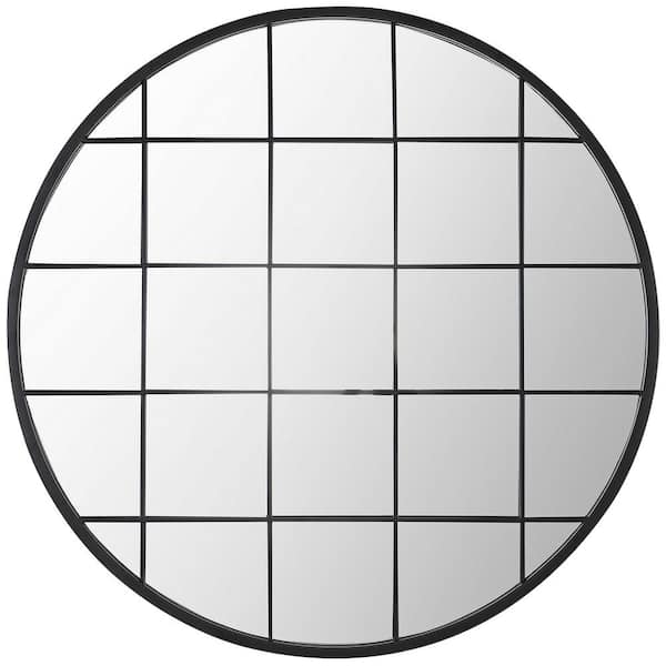 SAFAVIEH Simmie 32 in. W x 32 in. H Iron Round Modern Black Solid Frame Wall Mirror