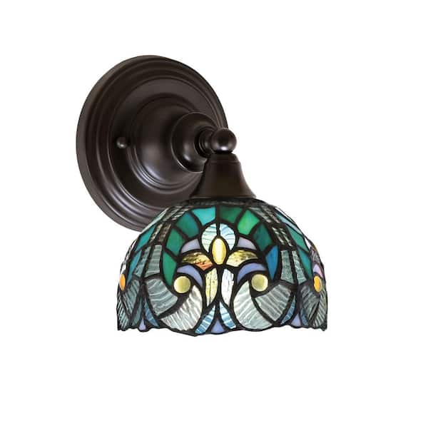 Unbranded Fulton 1-Light Espresso Wall Sconce, 7 in. Turquoise Cypress Art Glass