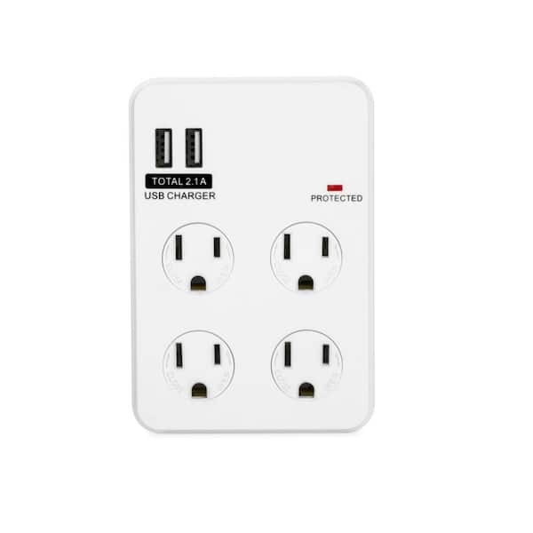 BayouTech 4-Outlet/2-USB Power Charging Station with Surge Protector, White