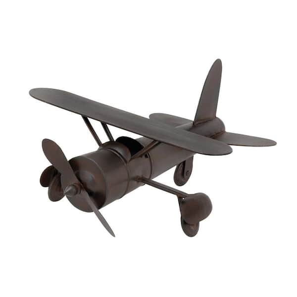 Litton Lane 15 in. x 9 in. Brown Metal Airplane Sculpture