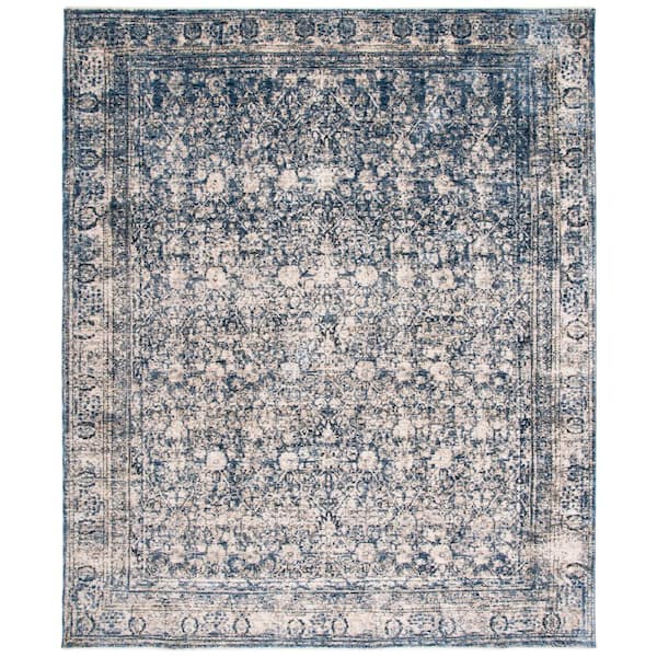 Vintage Oushak 8 ft. x 10 ft. Navy/Ivory Distressed Border Area Rug