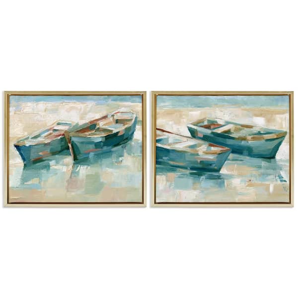 Stupell Industries Rowboat Pairs Washed Ashore by Ethan Harper 2-Pieces Gold Floater Frame Typography Graphic Art Print 17 in. x 21 in.