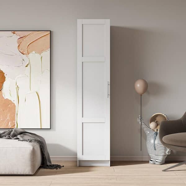 16 in. W x 16 in. D x 71 in. H White Linen Cabinet, Stackable Wall Mounted Storage Cabinet