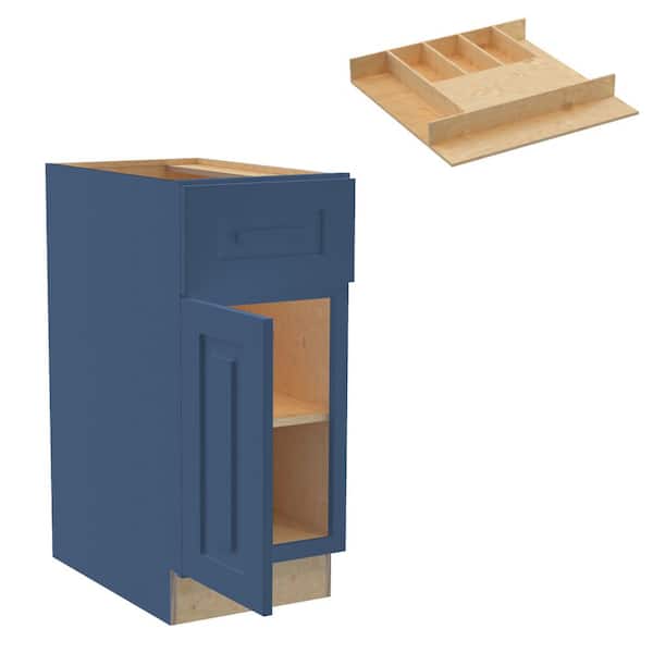 Home Decorators Collection Grayson 15 in. W x 24 in. D x 34.5 in. H Assembled Plywood Base Kitchen Cabinet in Mythic Blue with Cutlery Soft Cls LH