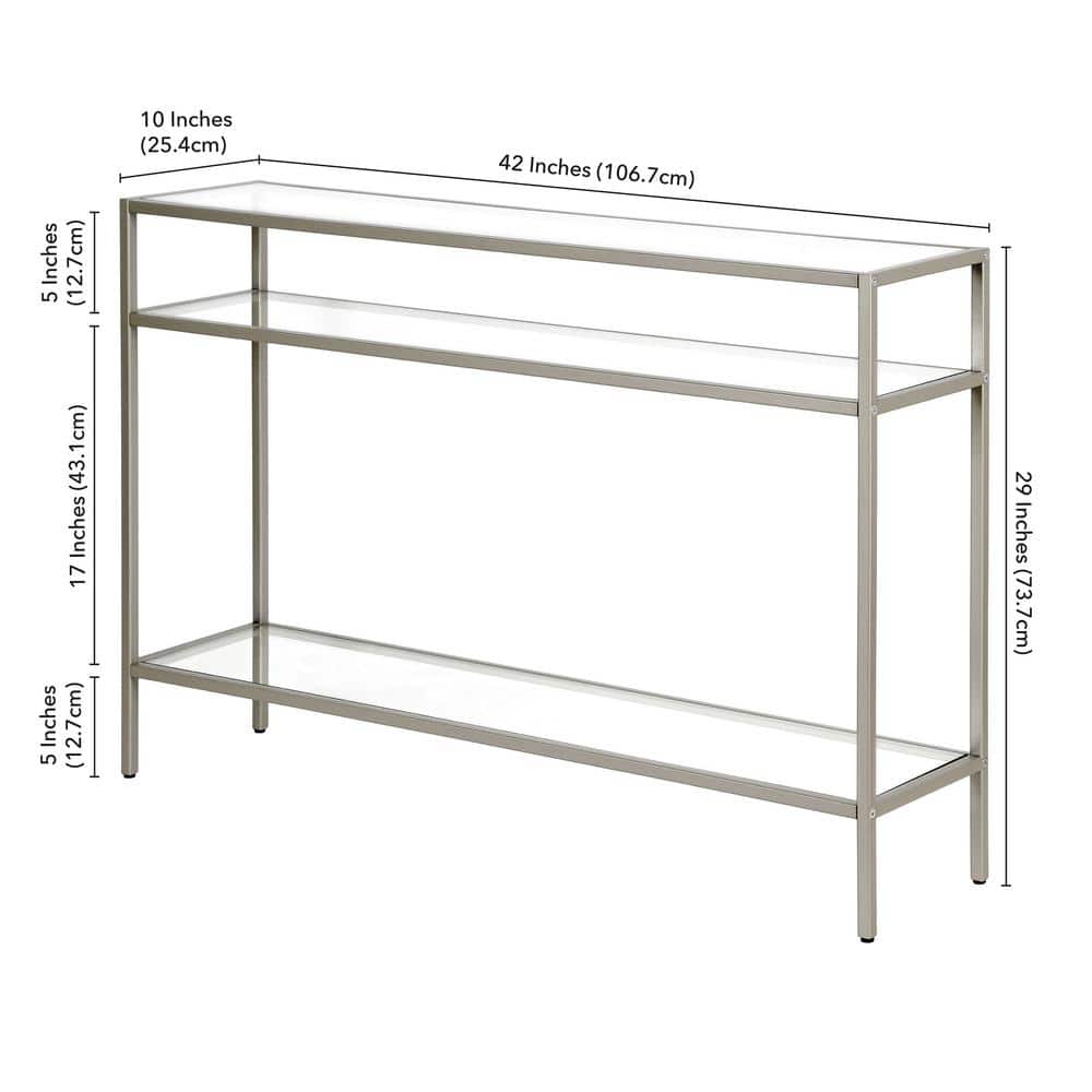 Satin Nickel and Glass 42" Console Table with Storage