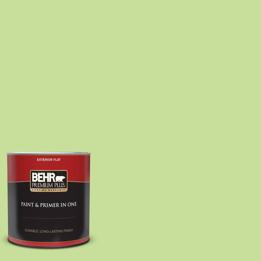 BEHR PREMIUM PLUS 1 qt. 420A3 Key Lime Flat Exterior Paint and Primer