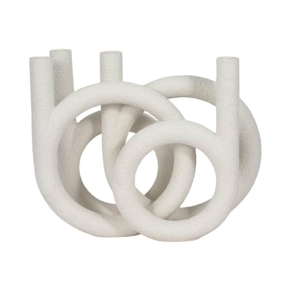 15 in. White Polyresin 4 Taper Looped Candle Holder