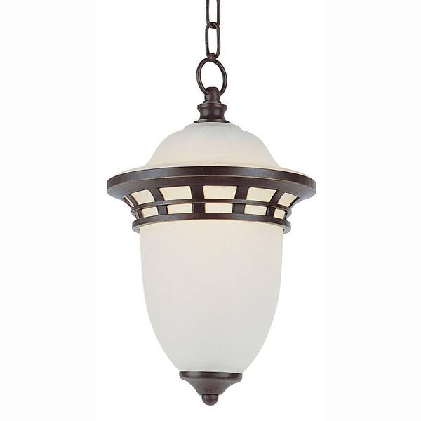 Bel Air Lighting Energy Saving 1-Light Outdoor Hanging Bronze Lantern with Frosted Glass