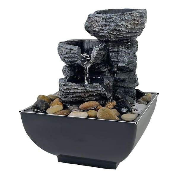 Tabletop Fountain with LED Light, Indoor Zen Meditation Waterfall for Home and Office Tiered