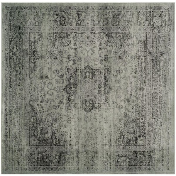 SAFAVIEH Vintage Spruce/Ivory 6 ft. x 6 ft. Square Floral Border Distressed Area Rug