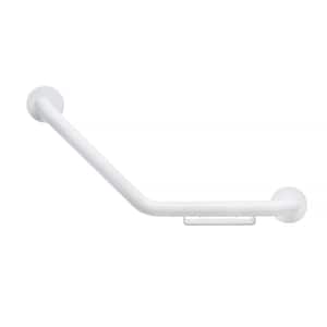 12 in. x 12 in. Boomerang Shaped Grab Bar with Wire Soap Dish in Powder White