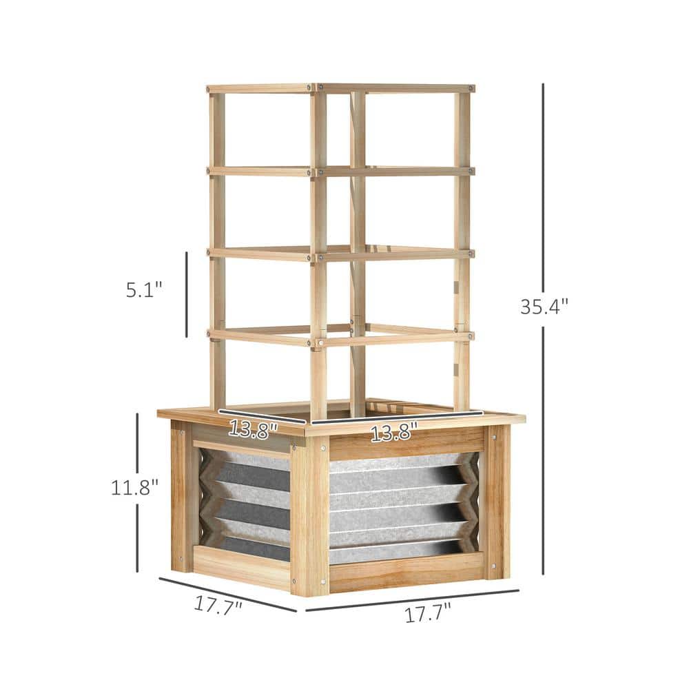 Natural Fir Wood and Galvanized Steel Planter with Trellis