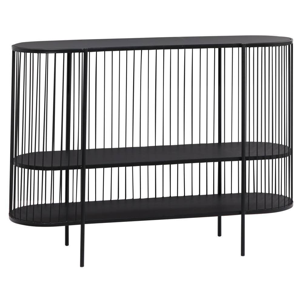 Sleek Black Metal Console Table with Dual Storage Shelves