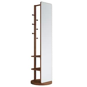 Anky Brown 17.72 in. W x 65.75 in. H Rectangle Wood Framed Full Length Mirror with Coat Hooks and Storage Rack