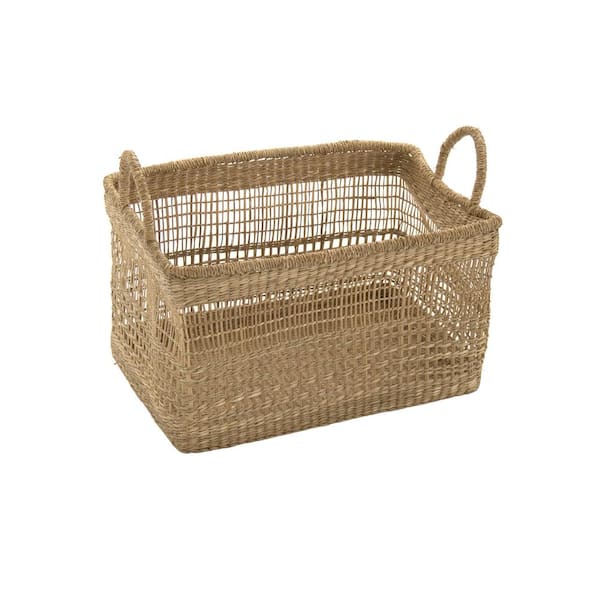 Zentique Rectangular Handmade Wicker Seagrass Woven Over Metal Small Baskets  with Handles ZENGN-B25 S - The Home Depot