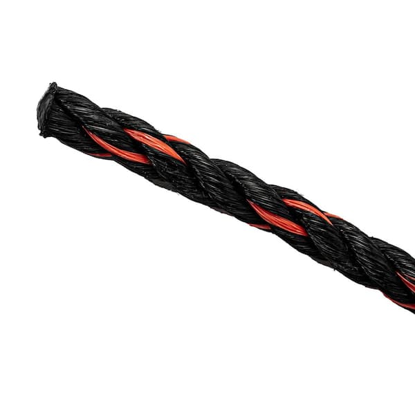 KingCord 3/4" X 150' Black Polypropylene Twisted Rope – 3-Strand, UV-Resistant, Floats – Safe Working Load 1000 Lbs – For Marine, Pool & General Use