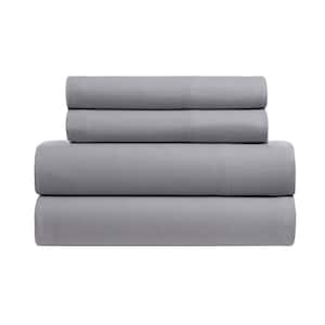 Herringbone Twill 4-Piece Light Grey Cotton Blend King Sheet Set