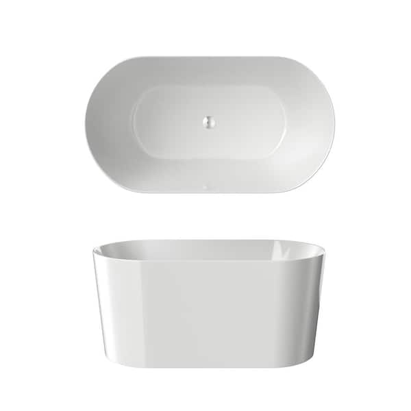 51 in. x 27.6 in. Acrylic Soaking Oval Freestanding Bathtub with Chrome Drain in White