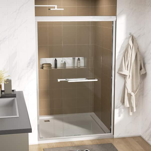 48 in. W x 76 in. H Single Sliding Framed Shower Door/Enclosure in Chrome with Clear Glass