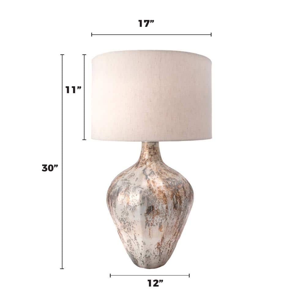 Phoenix 30" Gray Glass Table Lamp with Cotton Shade