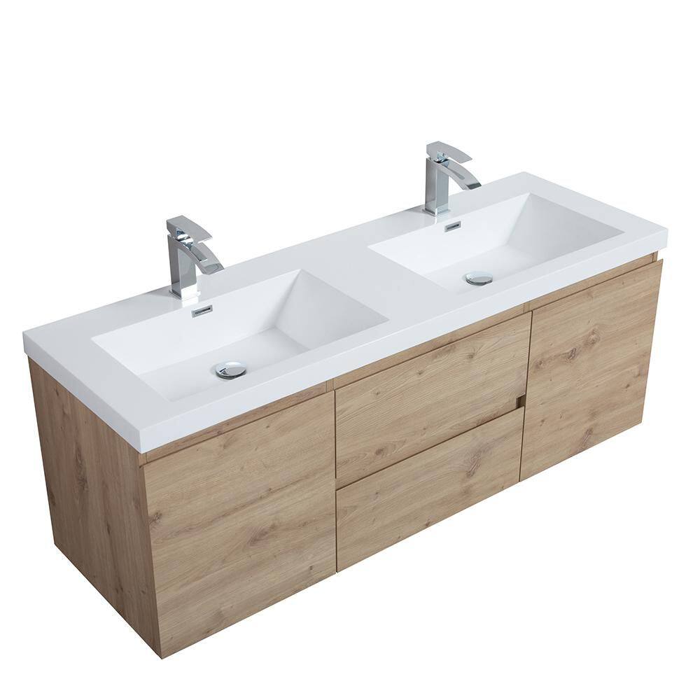 59.00 in. Double Sink Floating Natural Oak Bath Vanity with White Resin Top price history on PriceWatchPro