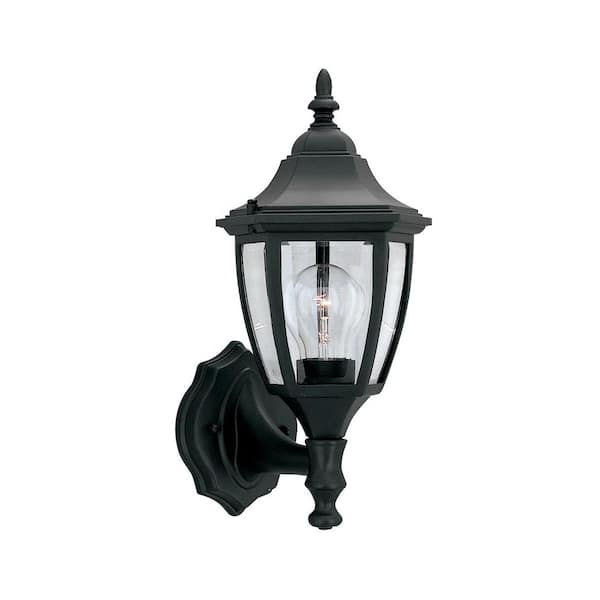 Waterbury 14.25 in. Black 1-Light Outdoor Line Voltage Wall Sconce with No Bulb Included