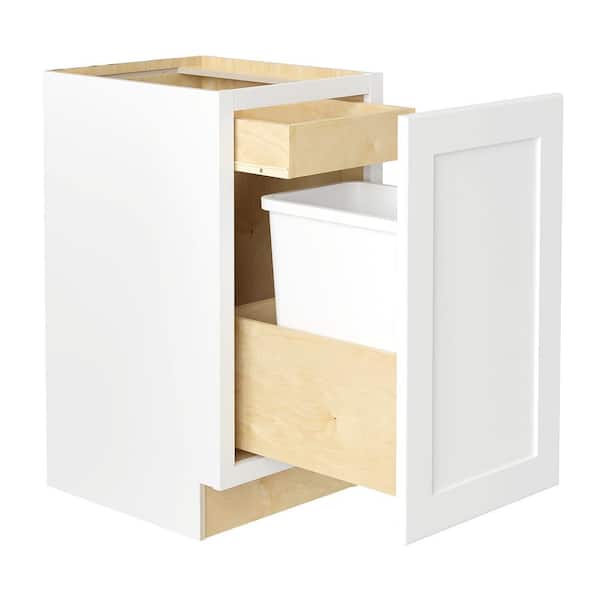 Newport 18 in. W x 24 in. D x 34.5 in. H Assembled Plywood Trash Can Kitchen Cabinet in Pacific White with 1D Soft Close