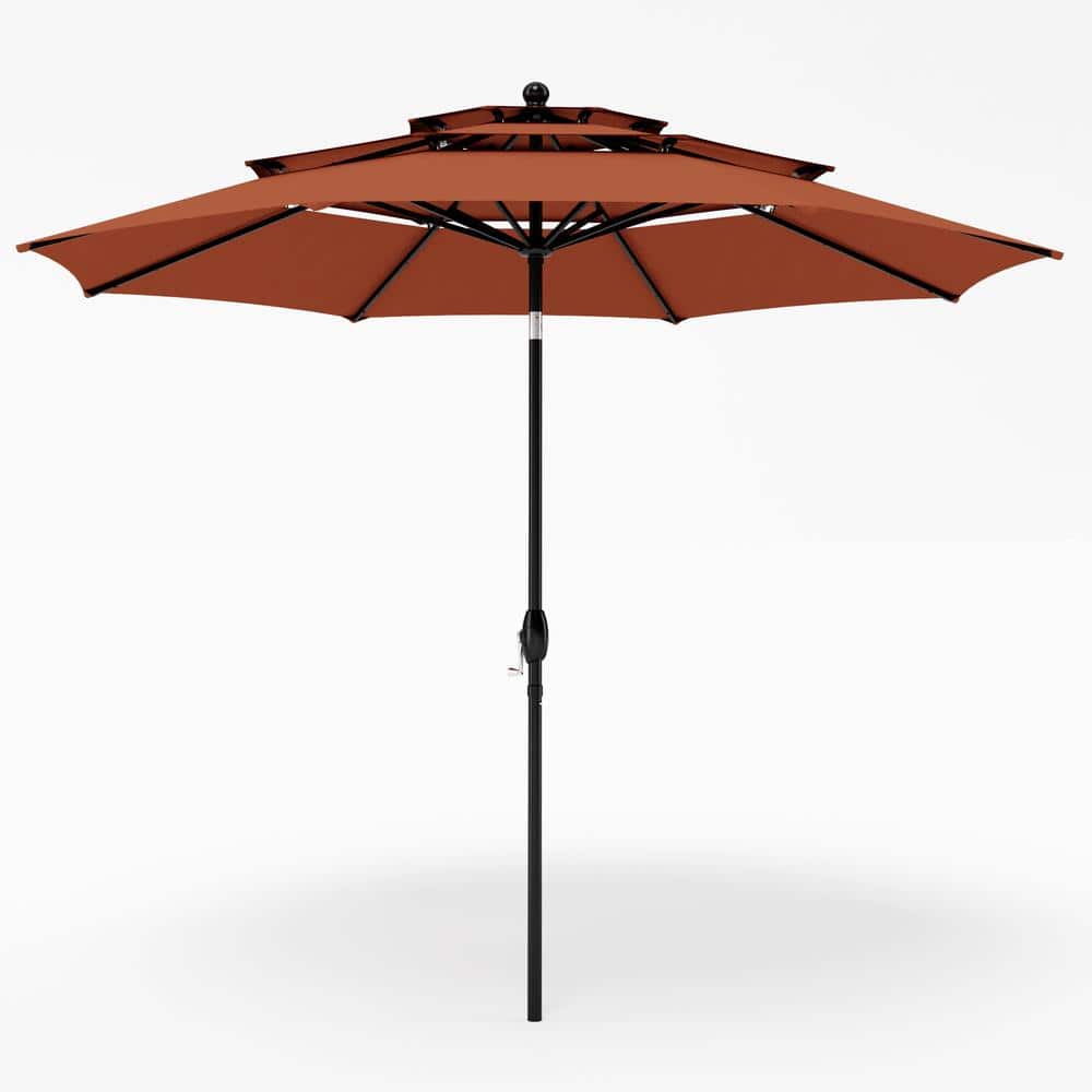PHI VILLA 10 ft. Market Patio Umbrella in 3Layer in Red With Crank and Tilt THDE02GM009R